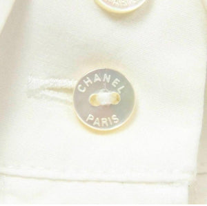 Chanel 05P, 2005 Spring White Cotton Top Blouse Pleated Front FR 42