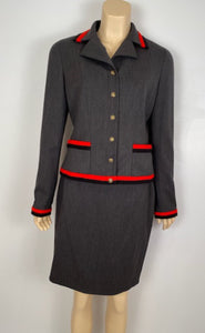 94A 1994 Fall Very Rare Vintage Chanel Skirt Suit in Grey/Red/Black FR 42 US 6/8