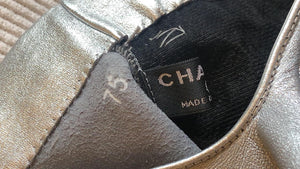 Rare Chanel 2014 14P tweed metallic silver pink chain Fingerless Gloves size 7.5