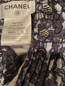 Chanel Navy Blue Cotton Camellia Floral Print Lace Dress FR 42 US 6