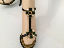 Load image into Gallery viewer, Chanel 07P Spring Gripoix Jewel black patent leather strap Heels w/ box EU 38.5 US 7/7.5