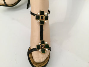 Chanel 07P Spring Gripoix Jewel black patent leather strap Heels w/ box EU 38.5 US 7/7.5
