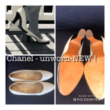 Load image into Gallery viewer, Vintage Chanel white leather black patent platform heel pumps EU 39 US 8.5