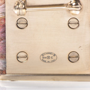 Chanel 2014 Pink Tweed Gold Padlock Brooch Pin