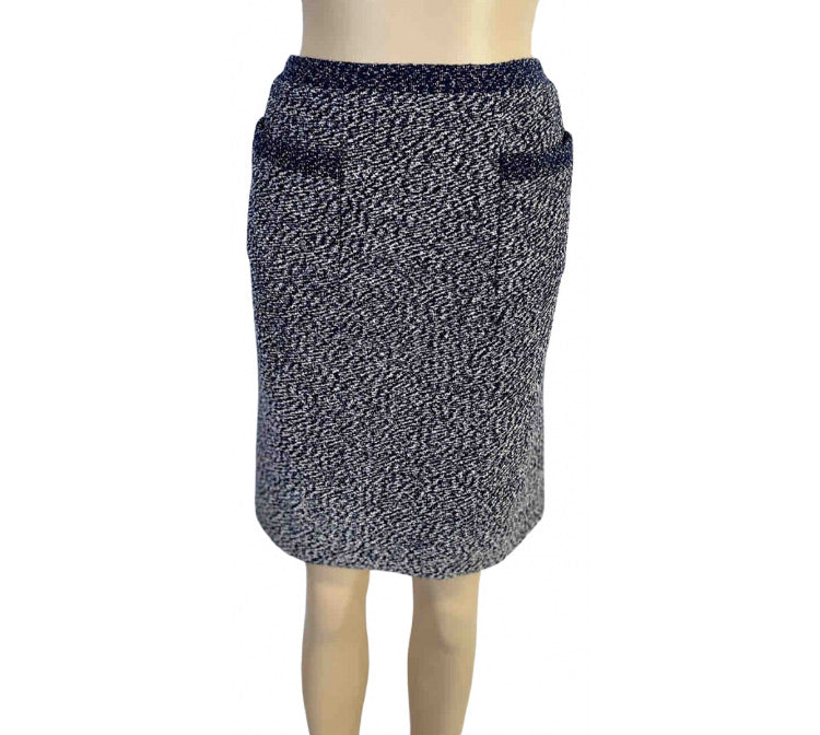 97C, 1997 Cruise Chanel Vintage Navy and White Tweed Skirt FR 38 US 6