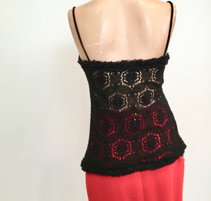 Chanel Vintage 04A 2004 Fall Autumn Crochet Camisole Black Tank Top FR 38 US 4/6