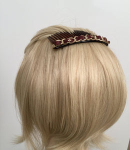 Chanel 2013 Bordeaux Burgundy Leather Hair Decorative  Accessory Comb Barrette Gold CC Logos