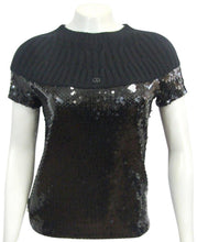 Load image into Gallery viewer, Chanel 07A 2007 Fall Autumn Black Sequins Short Sleeve ribbed cashmere sweater top blouse FR 38 US 4