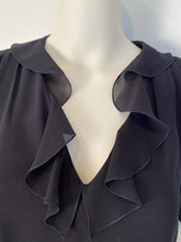 Load image into Gallery viewer, Chanel 01P 2001 Spring Navy Blue Silk Chiffon Ruffle short sleeve dress FR 38 US 4
