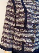 Load image into Gallery viewer, Chanel 2013 Blue White Striped Tweed Jacket US 10/12