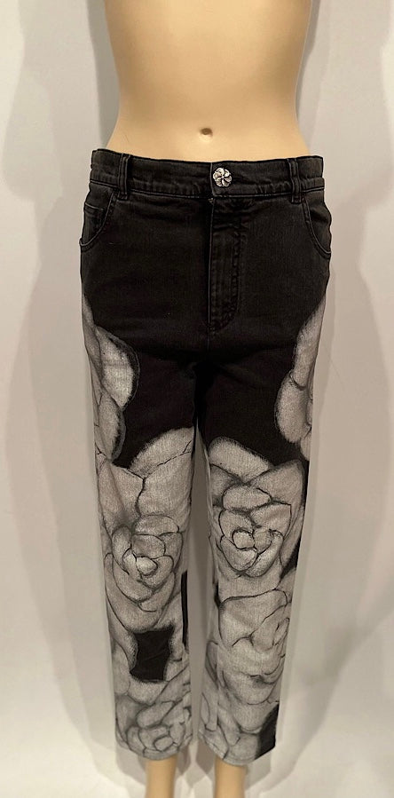HelensChanel Nwt Chanel 2016 Fall Ready to Wear Runway Black White Camellia Painted Jeans FR 38 US 4