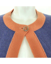 Load image into Gallery viewer, Chanel 07P 2007 Spring Dusty Blue Peach Trim Cashmere Cardigan Sweater FR 38 US 4