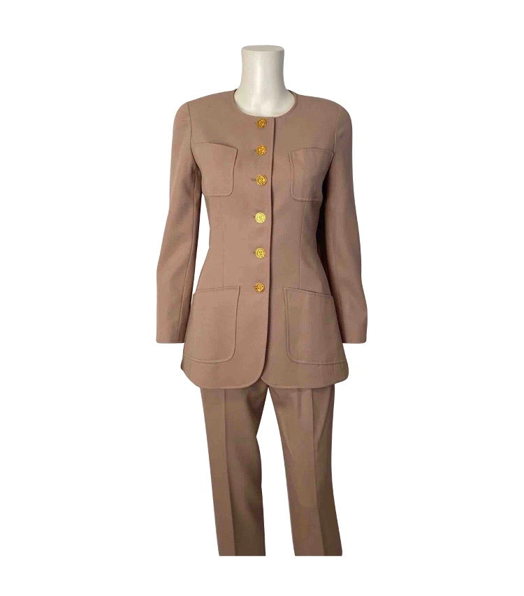 Chanel Boutique 97P, 1997 Spring Beige Blush Pant Jacket Suit Set FR 36 US 4
