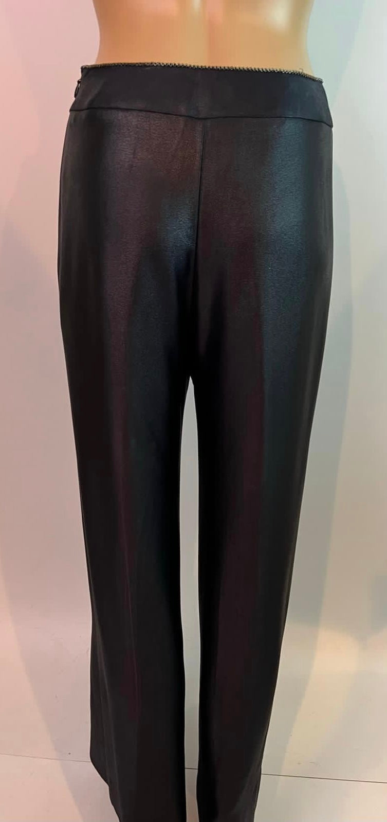 CHANEL Black Wide Leg Super High Rise Waist Layer Slacks Dress Pants 0-34  XXS