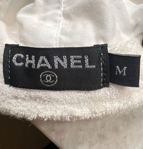 Chanel White CC Terry Cloth Cotton Baseball Cap Hat Size Medium