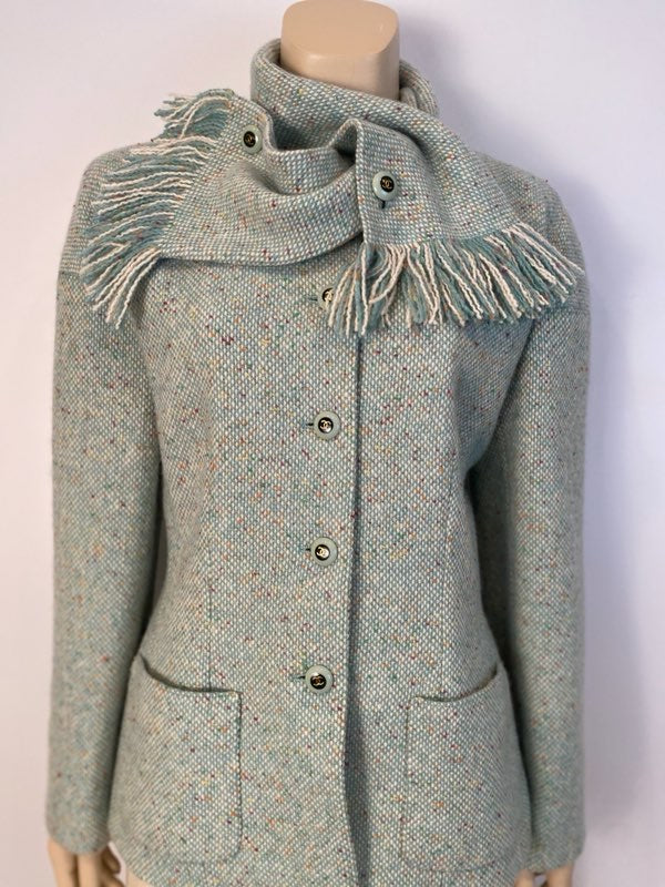 Chanel Pastel Green Wool Tweed Jacket with removable Scarf US 4/6