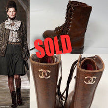 Load image into Gallery viewer, Chanel 13A Paris Edinburgh Brown Leather Lace Up Engineer Boots EU 39