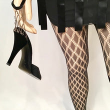 Load image into Gallery viewer, Chanel 09P 2009 Spring fishnet stockings black tights hosiery Sz Large
