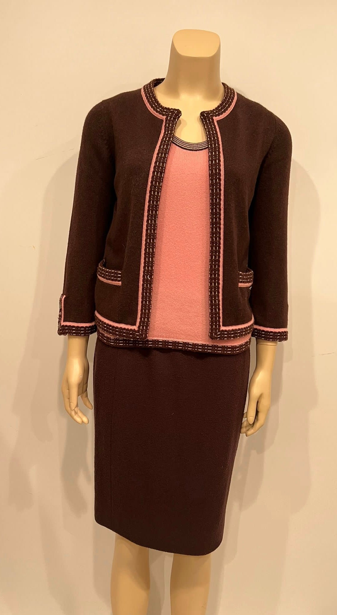 HelensChanel Chanel 05A 2005 Fall Cashmere Pink Brown Camisole Blouse Cardigan Twinset FR 34 US 2/4