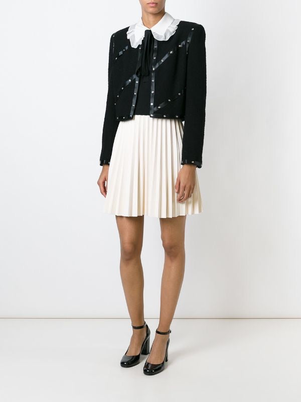 Vintage Chanel 1980s Collection 15 Black Linen Skirt Suit US 