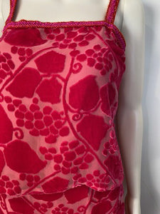 Rare Vintage Chanel 2001 Cruise 01C Pink Velvet Floral 2 Piece Top Matching Skirt Set FR 40/42 US 6/8