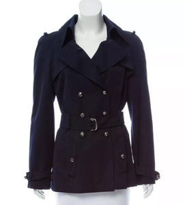 Chanel Vintage 08C Cruise Resort Navy Blue Belted Trench Coat Jacket FR 50 US 14/16