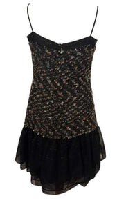 Vintage Chanel 04A, 2004 Fall Tweed Black multicolor Mini spaghetti strap Dress FR 36 US 4/6