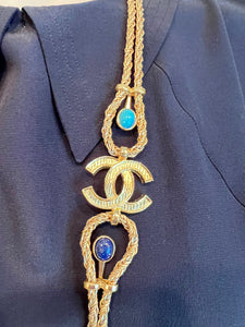 Chanel 19A 2019 Fall Paris Egypt Nile Collection Long Gold Rope Necklace with Stones