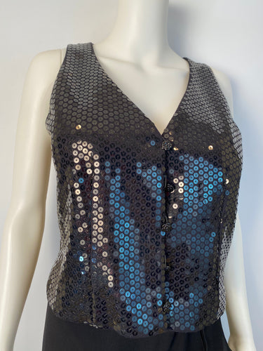 Chanel 03C 2003 Cruise Resort Silk Charmeuse Vest with black sequins FR 38