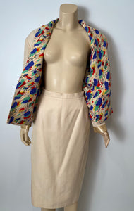 1980 Collection 26 Chanel vintage beige Ecru silk linen skirt suit FR 40
