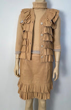 Load image into Gallery viewer, Vintage Chanel 01A, 2001 Fall Ruffle Beige Tan Leather Skirt Vest Dress Suit Set FR 36 US 4/6