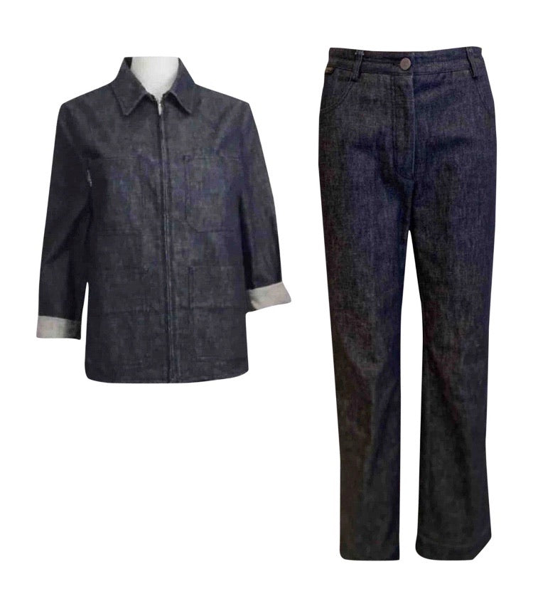 Vintage Chanel 99P, 1999 Spring Denim Blue Pant Suit Set FR 36/38