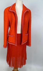 94P, 1994 Spring Extremely Rare! Vintage Chanel Orange Tweed Scobido Trim Boucle  Jacket FR 36 US 4