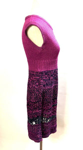 Chanel knit Pink raspberry navy blue gray Dress FR 42 US 6/8