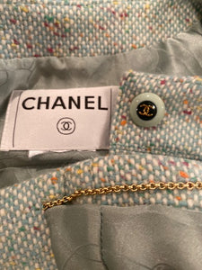 Chanel Pastel Green Wool Tweed Jacket with removable Scarf US 4/6/8