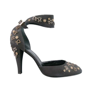 Vintage CHANEL Hook Snaps Black Ankle Strap Pumps EU 39.5