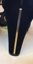 Load image into Gallery viewer, Chanel Black Camellia Flower Velvet Strap Sandal Heels EU 40 US 9.5