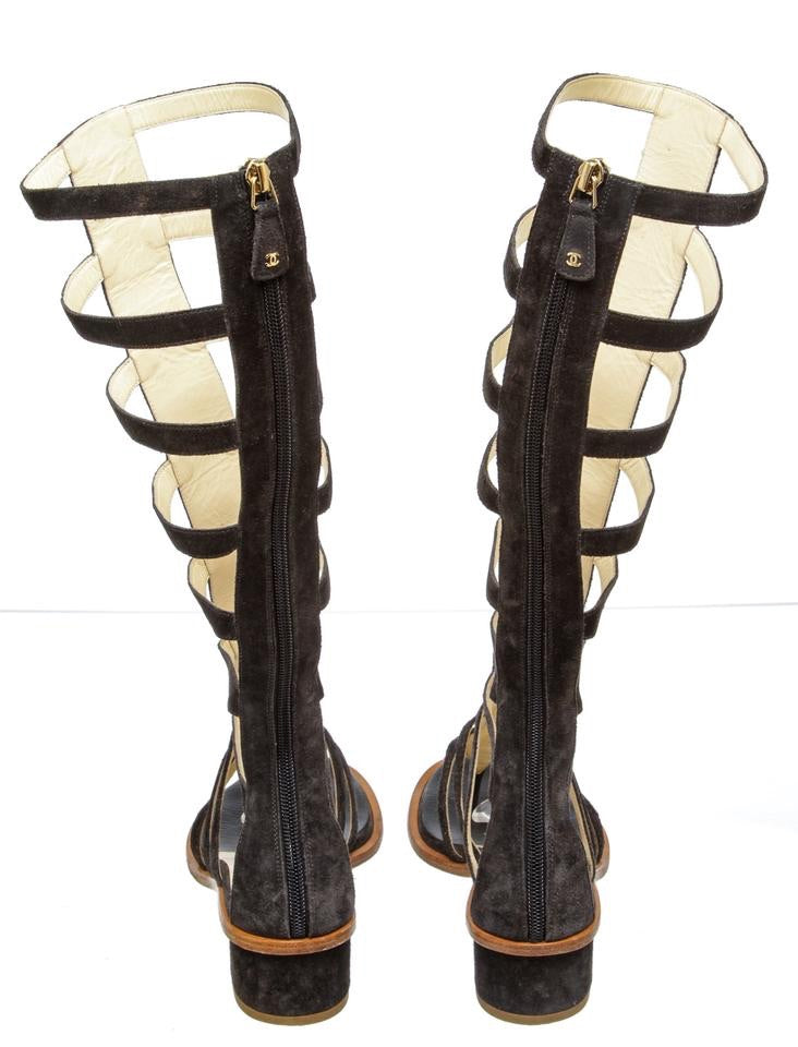 Chanel Gladiator 38 Knee High Leather Heels CC-1021P-0019