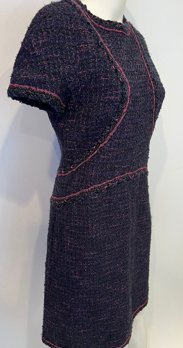 Dress - Wool & silk tweed, navy blue, black & white — Fashion | CHANEL