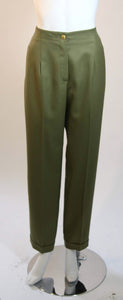 96A, 1996 Fall Vintage Chanel Rare Military Olive Green Belted Jacket Pant Suit Set FR 36