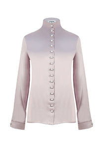 Chanel Satin Silk Pearl CC logo buttons Ivory Blouse FR 34