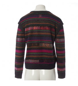 Chanel 12A RTW striped multicolor beaded Strass wool oversized pullover jumper sweater FR 38