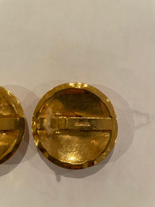 Chanel vintage quilted clip on CC gold plated metal round oversized earrings