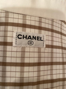 Vintage Chanel Brown Plaid Collar CC Logo Boyfriend Top Blouse US 12