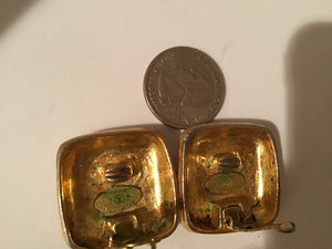 1988 Chanel vintage oversized Square Gold Metal CC Logo Clip on Earrings