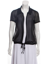 Load image into Gallery viewer, Chanel 2004 Cruise 04C Black Silk Chiffon Short Sleeve Sheer Drawstring Blouse Top FR 36 US 2/4
