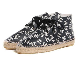 Chanel 15S, 2015 Summer Hightop CC logo Leather Espadrille sneakers EU 38 US 7.5/8