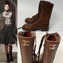Load image into Gallery viewer, Chanel 13A Paris Edinburgh Brown Leather Lace Up Engineer Boots EU 39