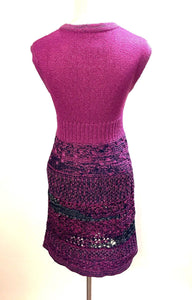 Chanel knit Pink raspberry navy blue gray Dress FR 42 US 6/8