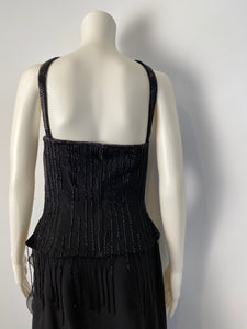 Vintage Chanel 00A, 2000 Fall Autumn Black Tassel Beaded Tube Camisole Top Blouse FR 40 US 4